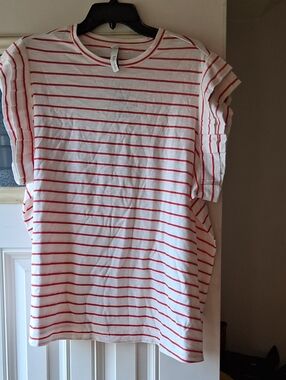 torrid White Tee with Red Stripes - Short Sleeve